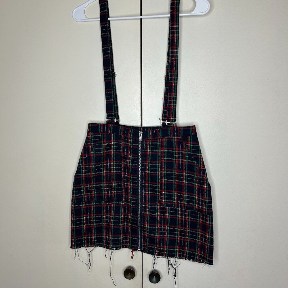 Plaid Suspender Mini Skirt